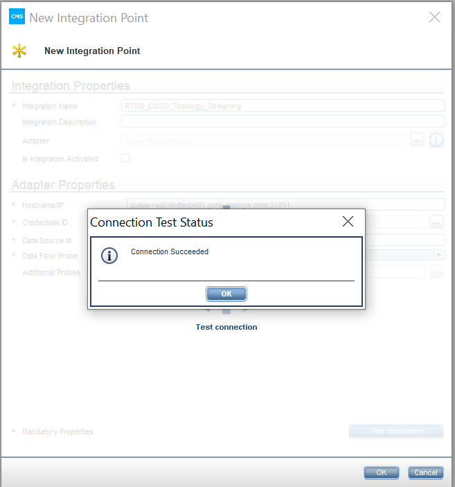 Coso topology streaming integration point failed with connection
