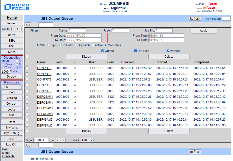 SPOOL Filters are not retained in ESMAC