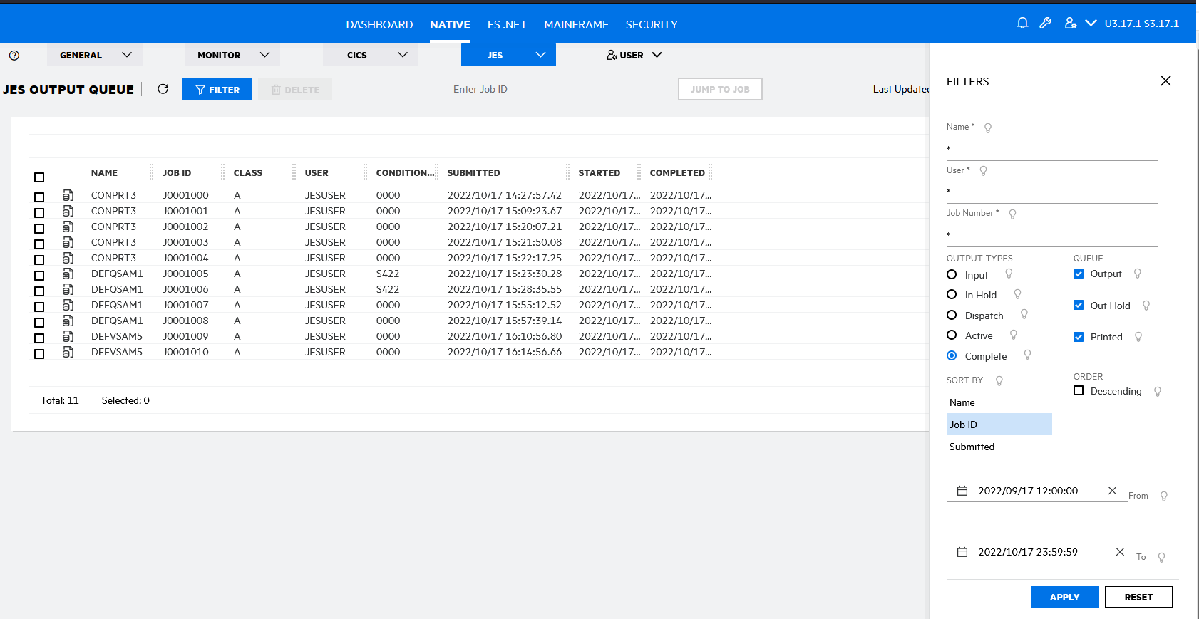 SPOOL Filters are not retained in ESMAC