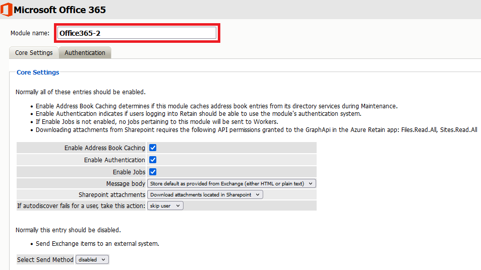 How to configure the Office 365 module in Retain