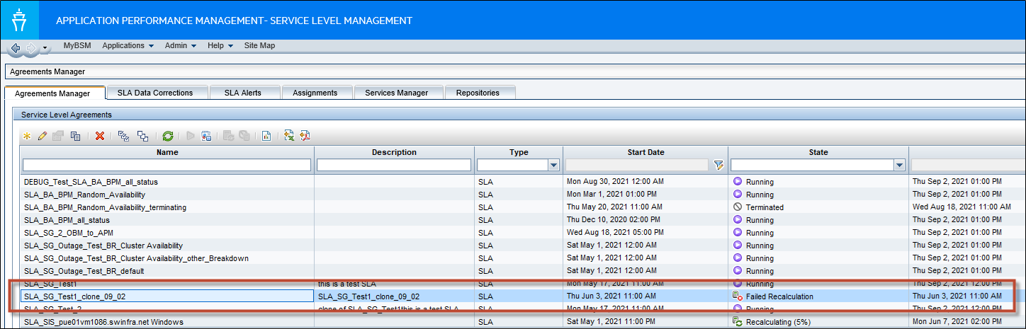 APM how to recalculate a SLA which is in state Failed