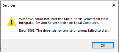 VHI Log Manager and the VHI Session Server fail to start