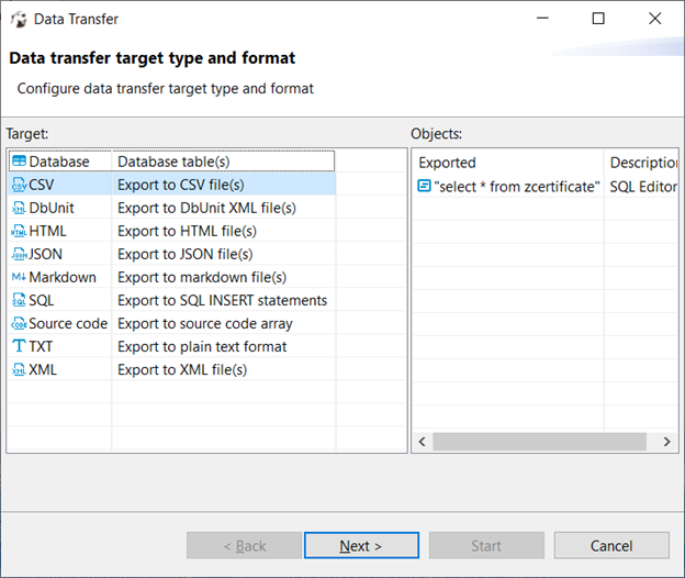 Using DBeaver to export sql query results as CSV