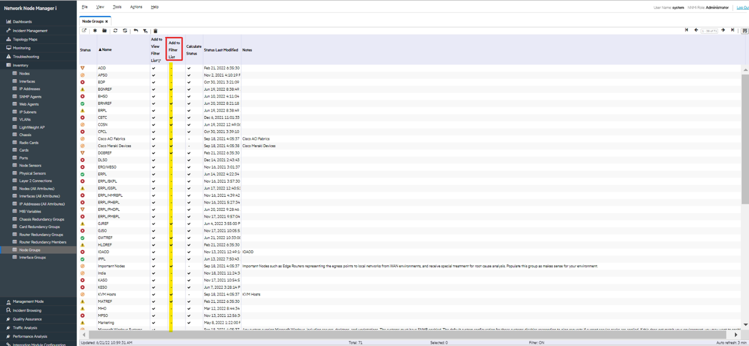 Node and interface group synchronization issue between Network Node