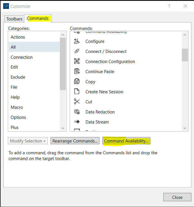 How to lock toolbar commands in Rumba+ Desktop.