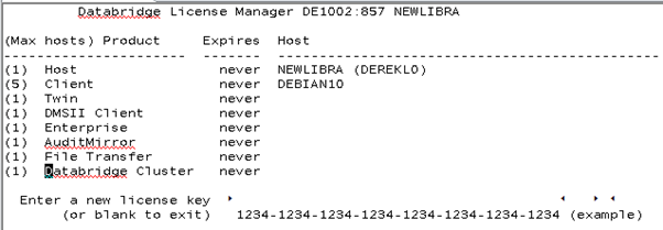 Information needed to generate a Databridge product key