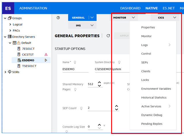 Finding ESMAC Monitoring Functions in ES Common Web Administration ...