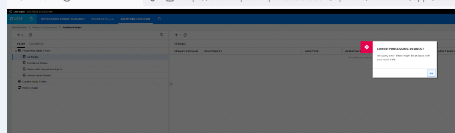 Error Processing Request - DB query error while accessing the monitored ...