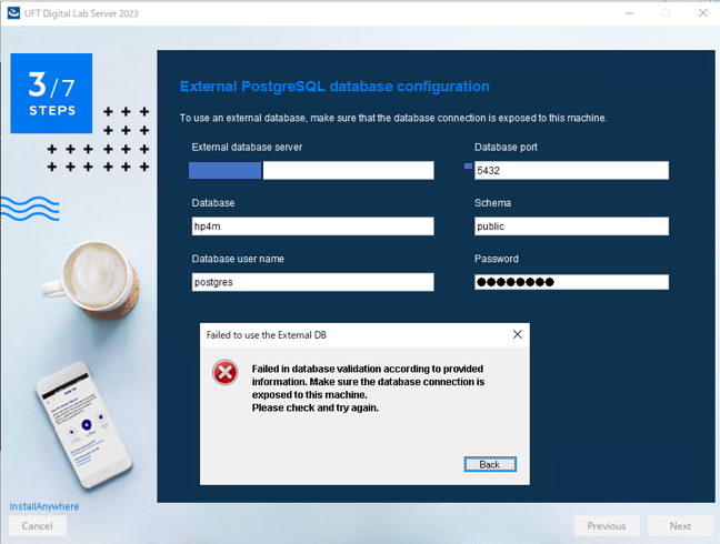 When Installing the UFT Digital Lab (UFTDL) connecting to an external ...