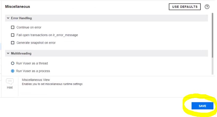 Unable to save the runtime settings in controller.