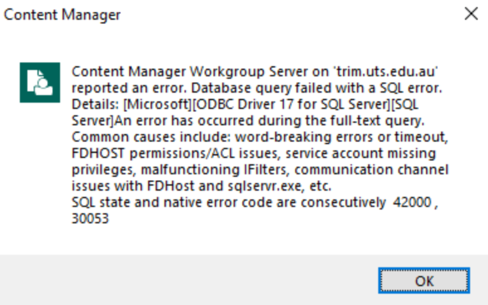 SQL Text - FDHOST permissions error