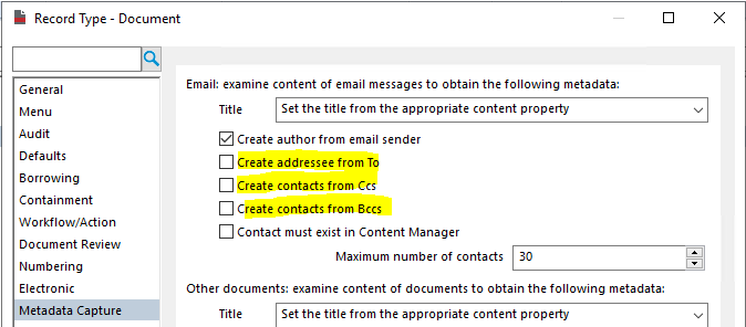 Generate email contact metadata for existing records in Content Manager