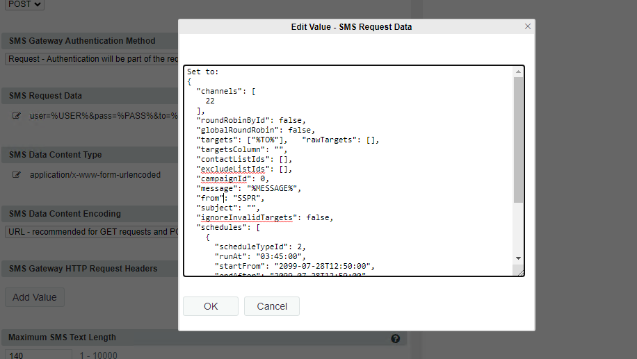 Configuring SSPR with Truedialog SMS Gateway API