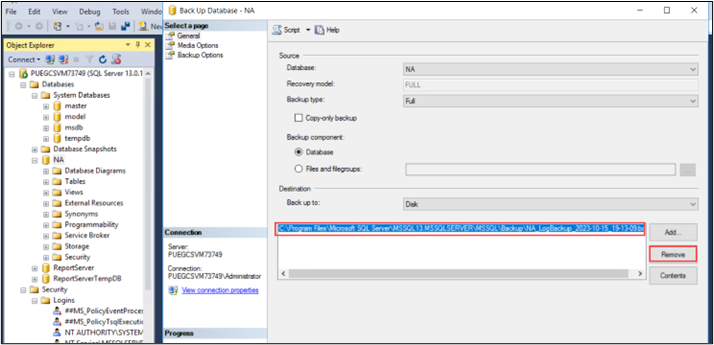 How to backup Network Automation database when product is using MS SQL ...