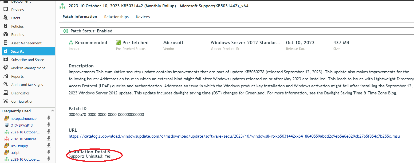 How to uninstall patches in ZENworks Patch Management Advanced Feed