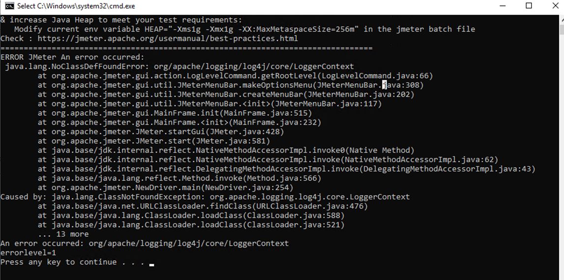 Errors while launching JMeter bundled under /bin