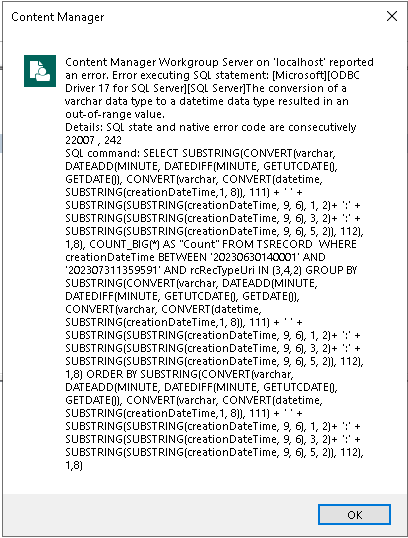 Error return when performing Generate Statistics on Record Statistics