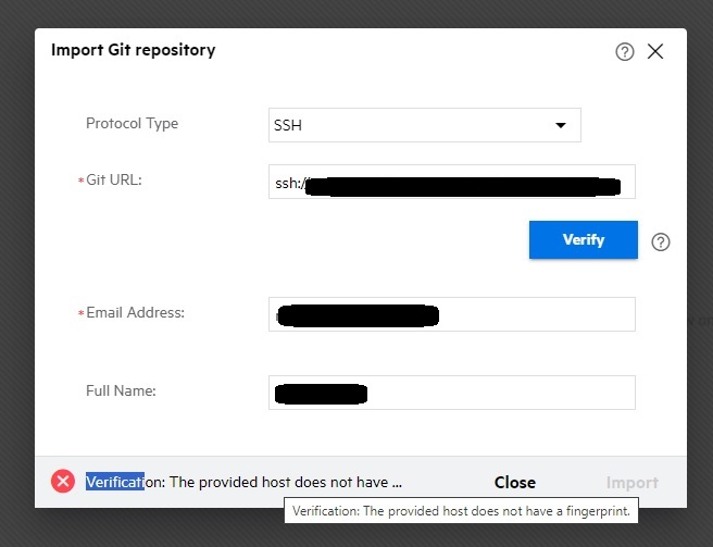 Error importing GIT repository in OO Designer