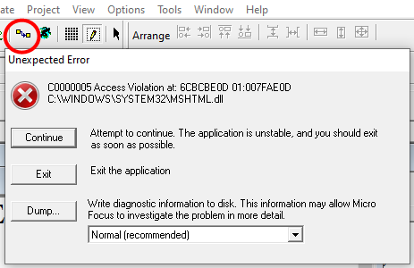 Clicking Events on form designer's toolbar in Net Express causes an ...