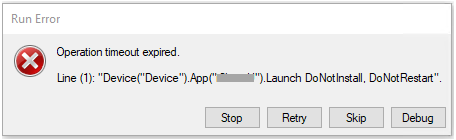 "Operation timeout expired" error occurs when using Device.App.Launch ...