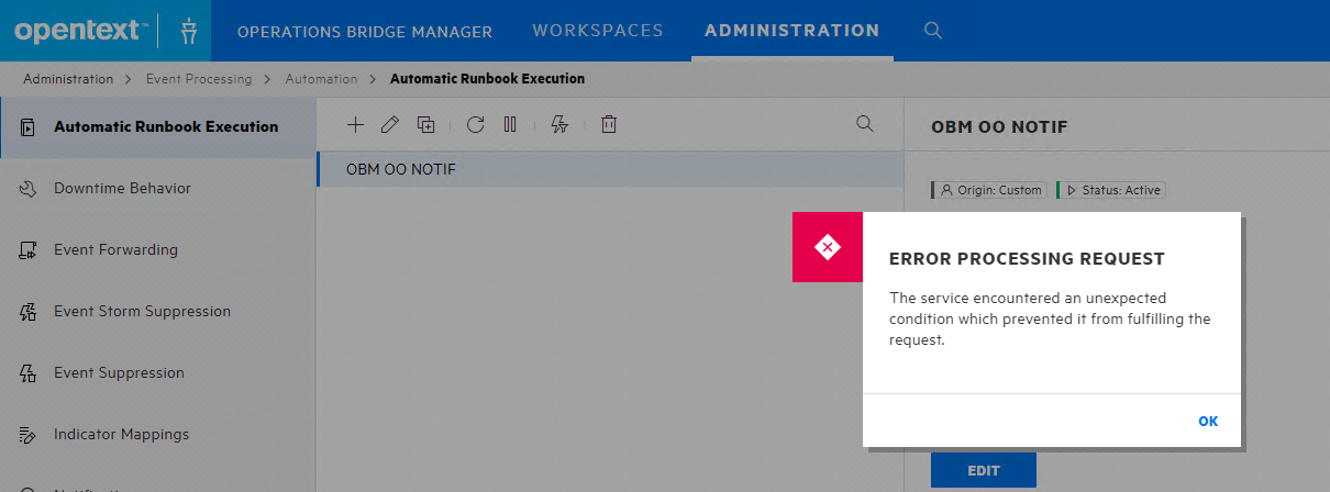 Error processing request while activating or deactivating Automatic ...