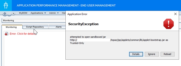 APM 9.51: Java security error in browser java applet after installing JRE  8u351 on client side
