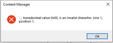 hexadecimal value 0x00, is an invalid character