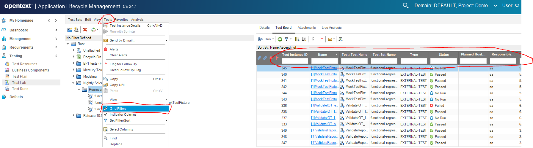 Filter Column Missing in table grids under the 