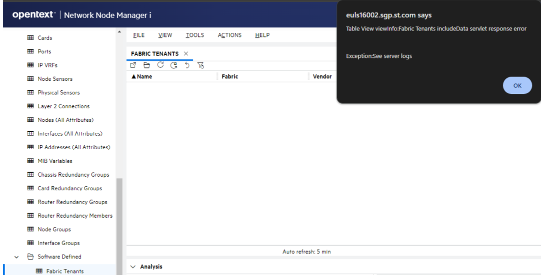 Error while opening Basic Configurations and Fabric Tenants tabs from ...