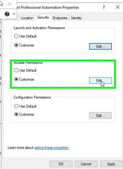 Unable to change DCOM settings. To change it manually: run dcomcnfg.exe ...