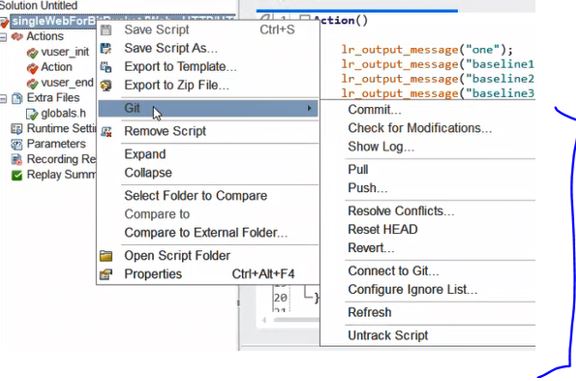 Vugen and Git integration steps
