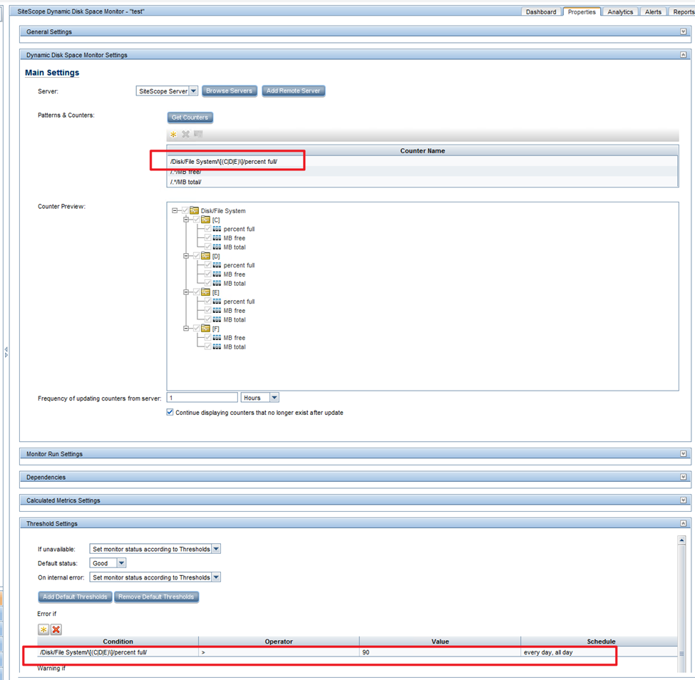 How to set up only to display the expected disk monitor information