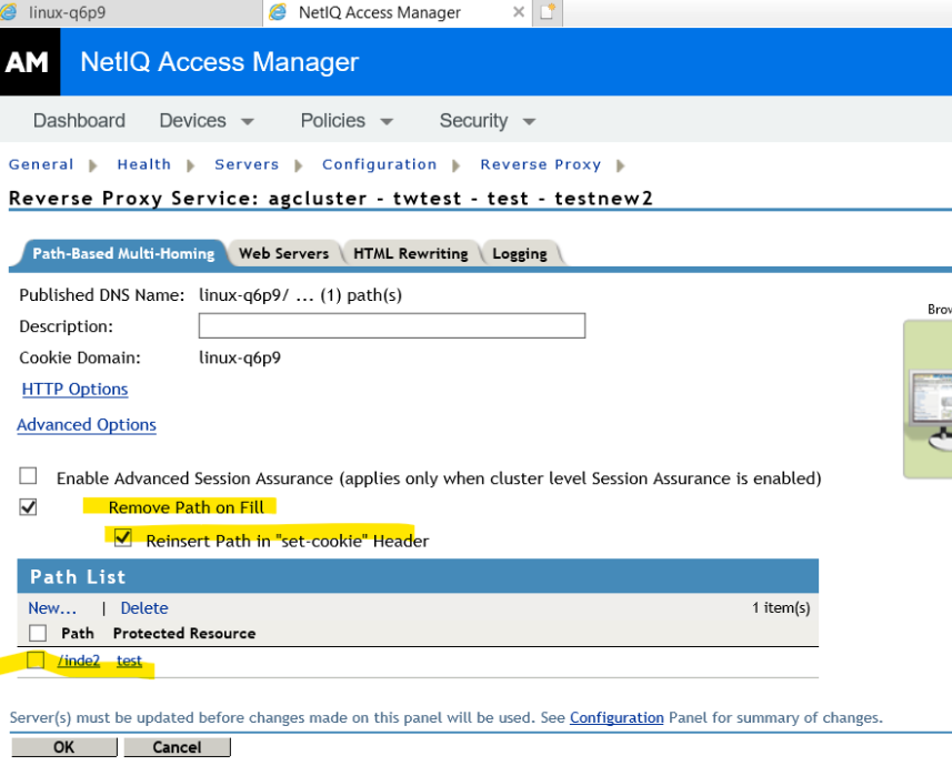 Web server protected behind AG using path based multi- homing shows ...