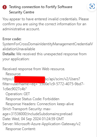 Fortify SSC and Microsoft Entra ID Integration - Invalid Credentials Error
