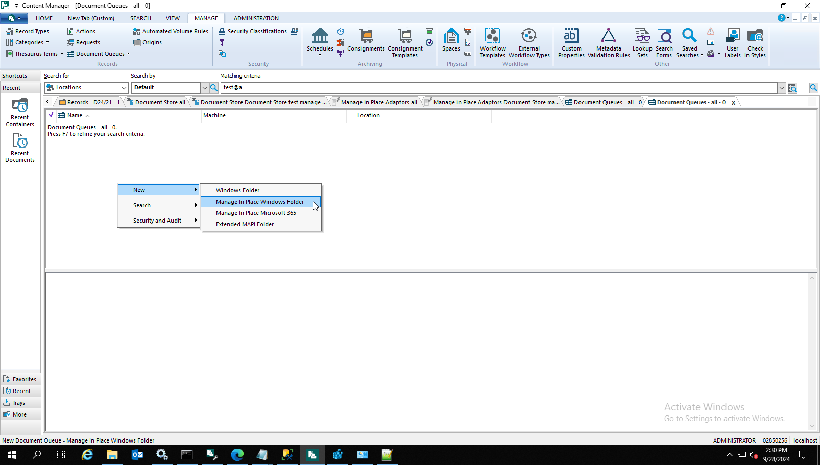 How to ingest document to Manage In Place - Windows File System