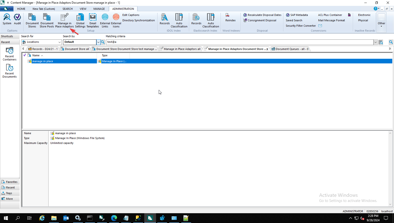 How to ingest document to Manage In Place - Windows File System