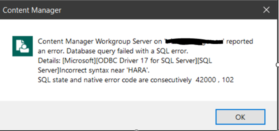 'Incorrect syntax near' error when trying to prefix search a location