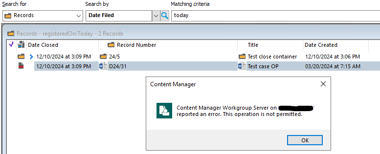 "Operation is not permitted" error when creating a new version of a record