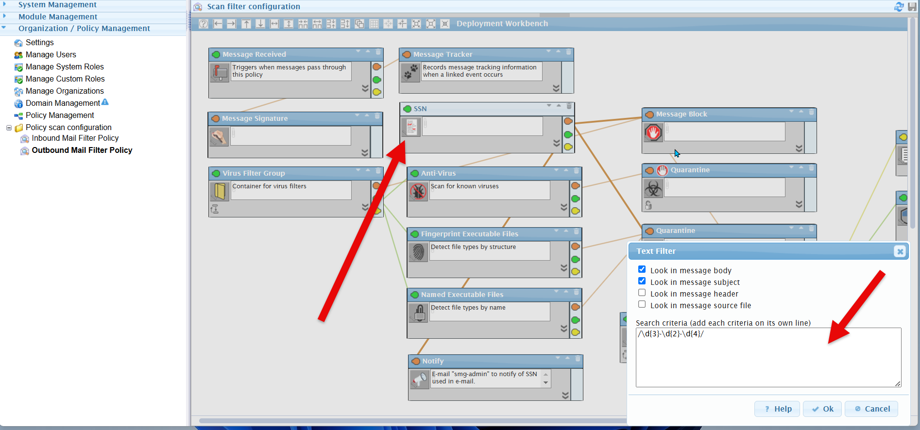 How can you have SMG check outbound messages for Social Security ...