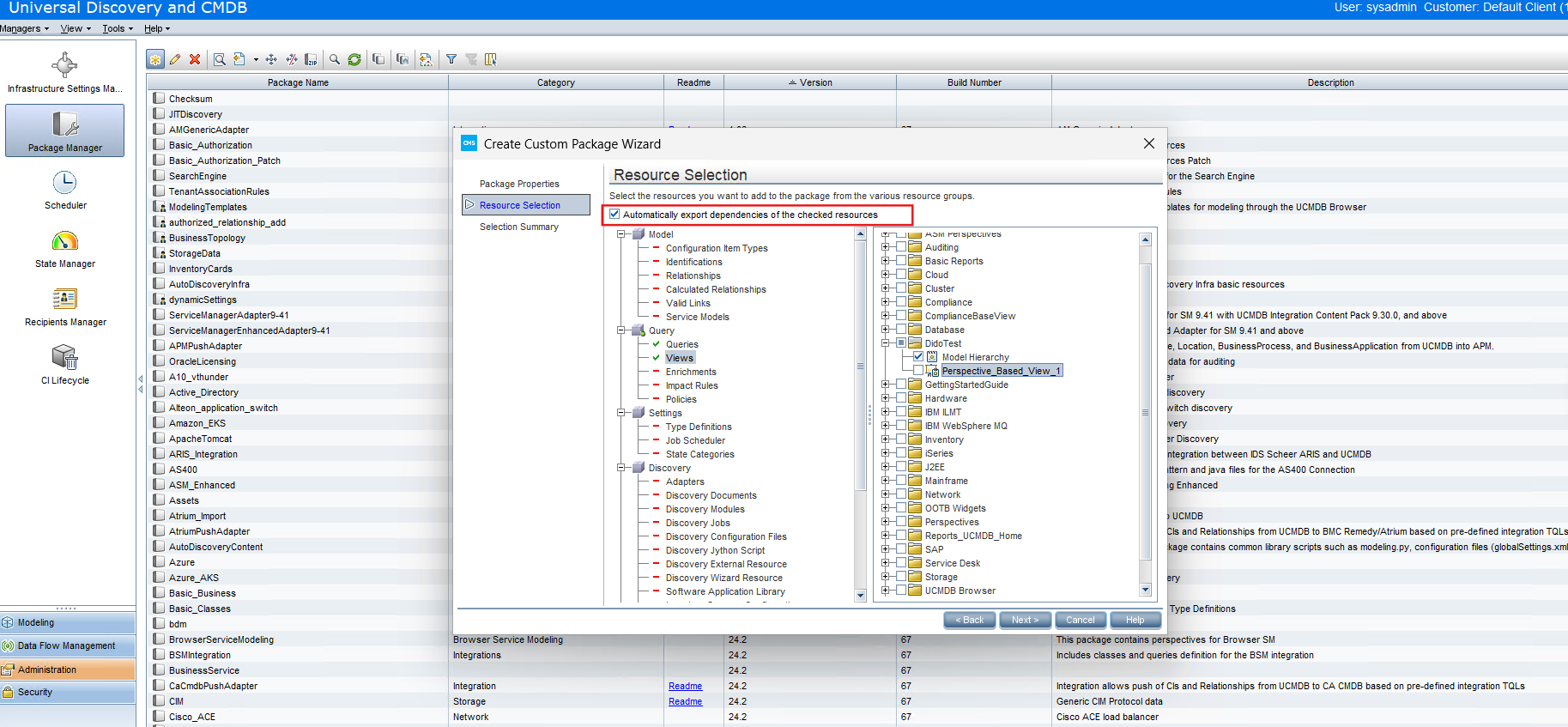 UCMDB Web UI Package Manager does not include related resources