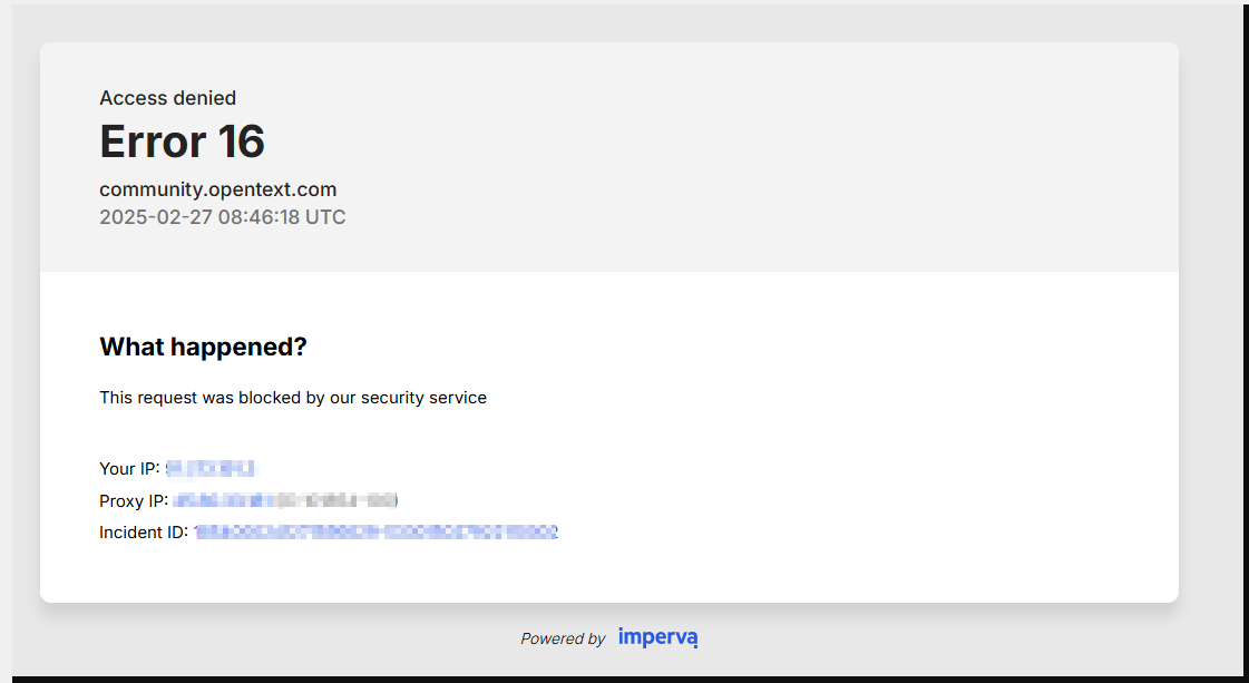 Unable to access OpenText Community: Access denied - error 16 - This ...