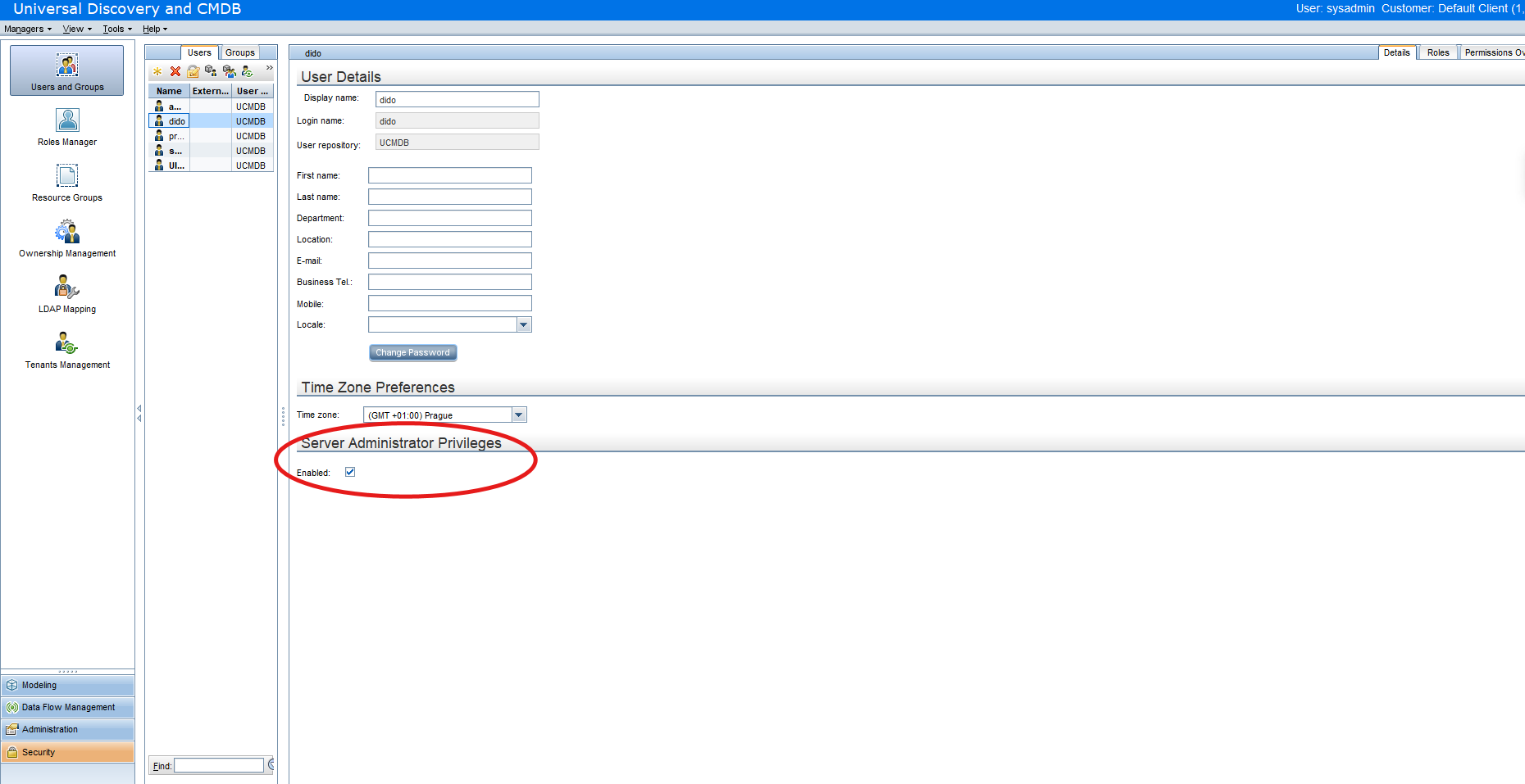 UCMDB sysadmin, admin or UISysadmin users lacking SuperAdmin role