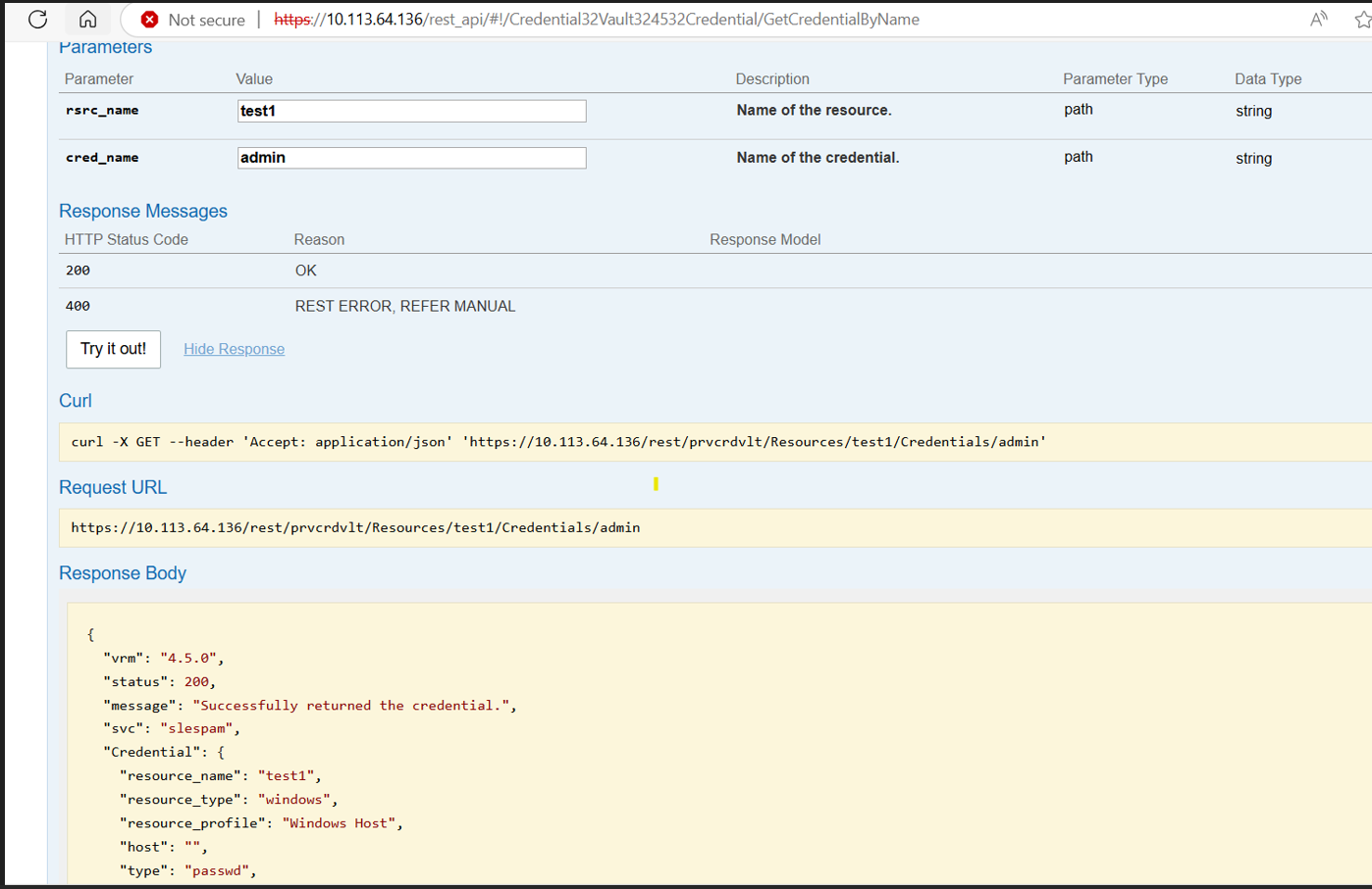 Get static credential with Rest API