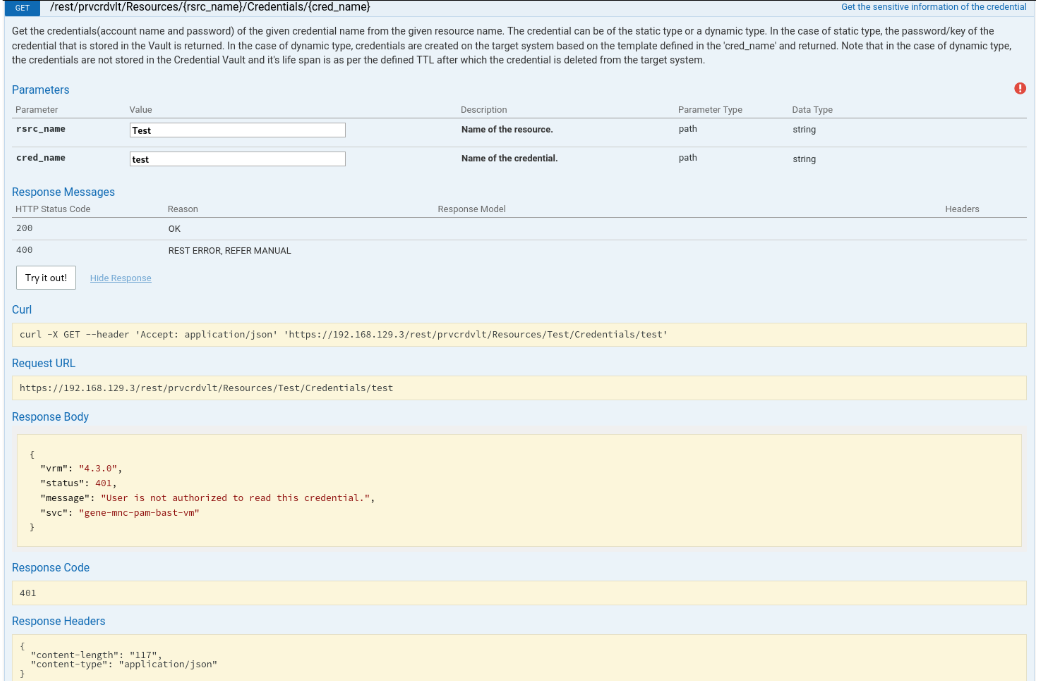 Get static credential with Rest API