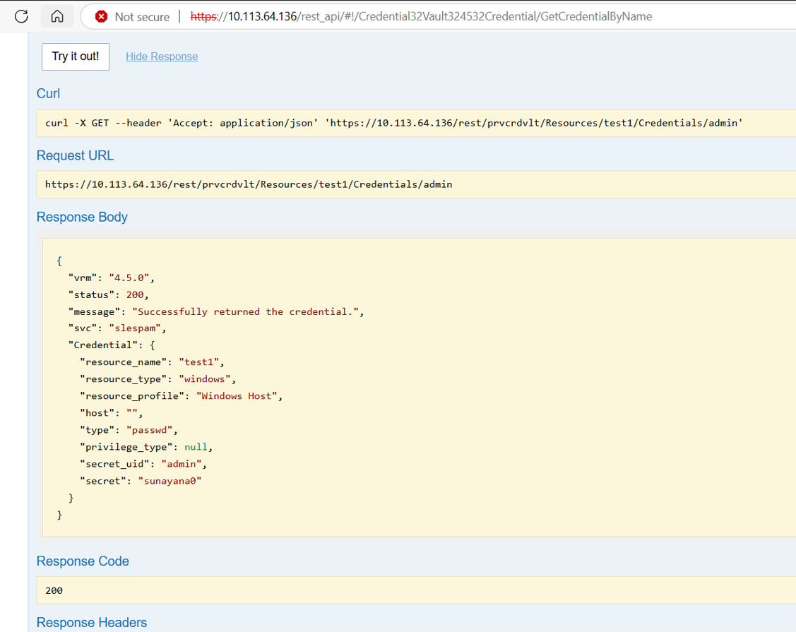 Get static credential with Rest API