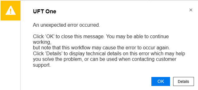 UFT Encounters an Unexpected Error with message 'Specified cast is not ...