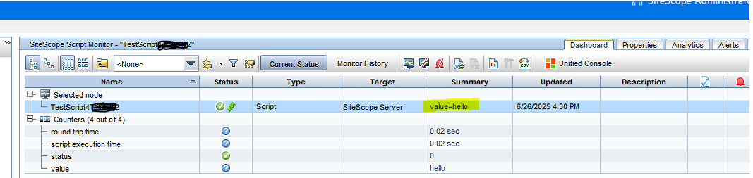 How to display the output of a Script Monitor in the monitor dashboard.