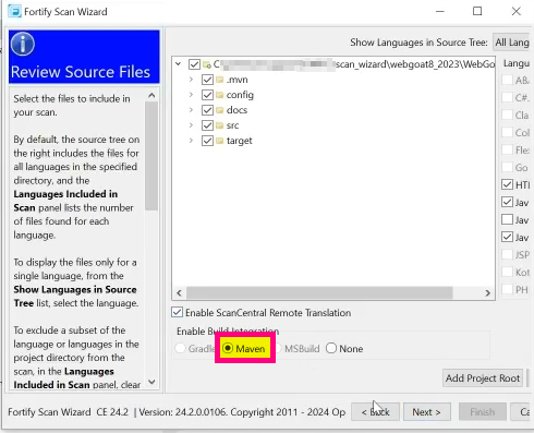 Fortify Scan Wizard remembered the previous option when generating the ...