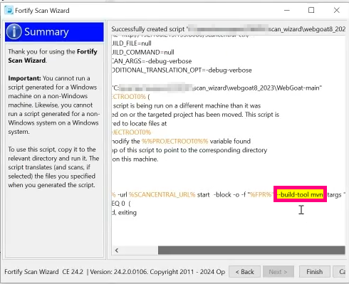 Fortify Scan Wizard remembered the previous option when generating the ...