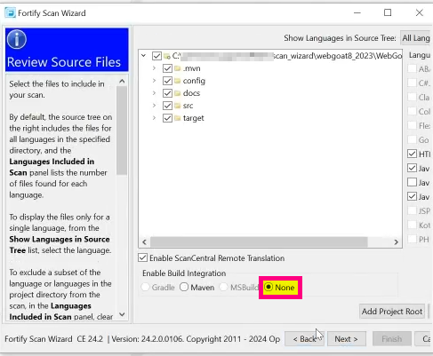 Fortify Scan Wizard remembered the previous option when generating the ...